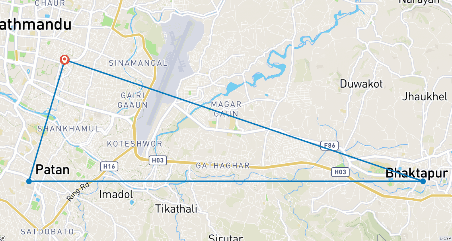 Mapa do percurso de Passeio pelo Vale de Kathmandu