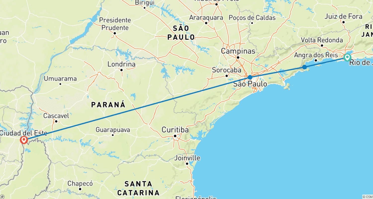 Brazil & Iguazu Highlights - Tour Rio de Janeiro to Iguazu Fallsのルートマップ