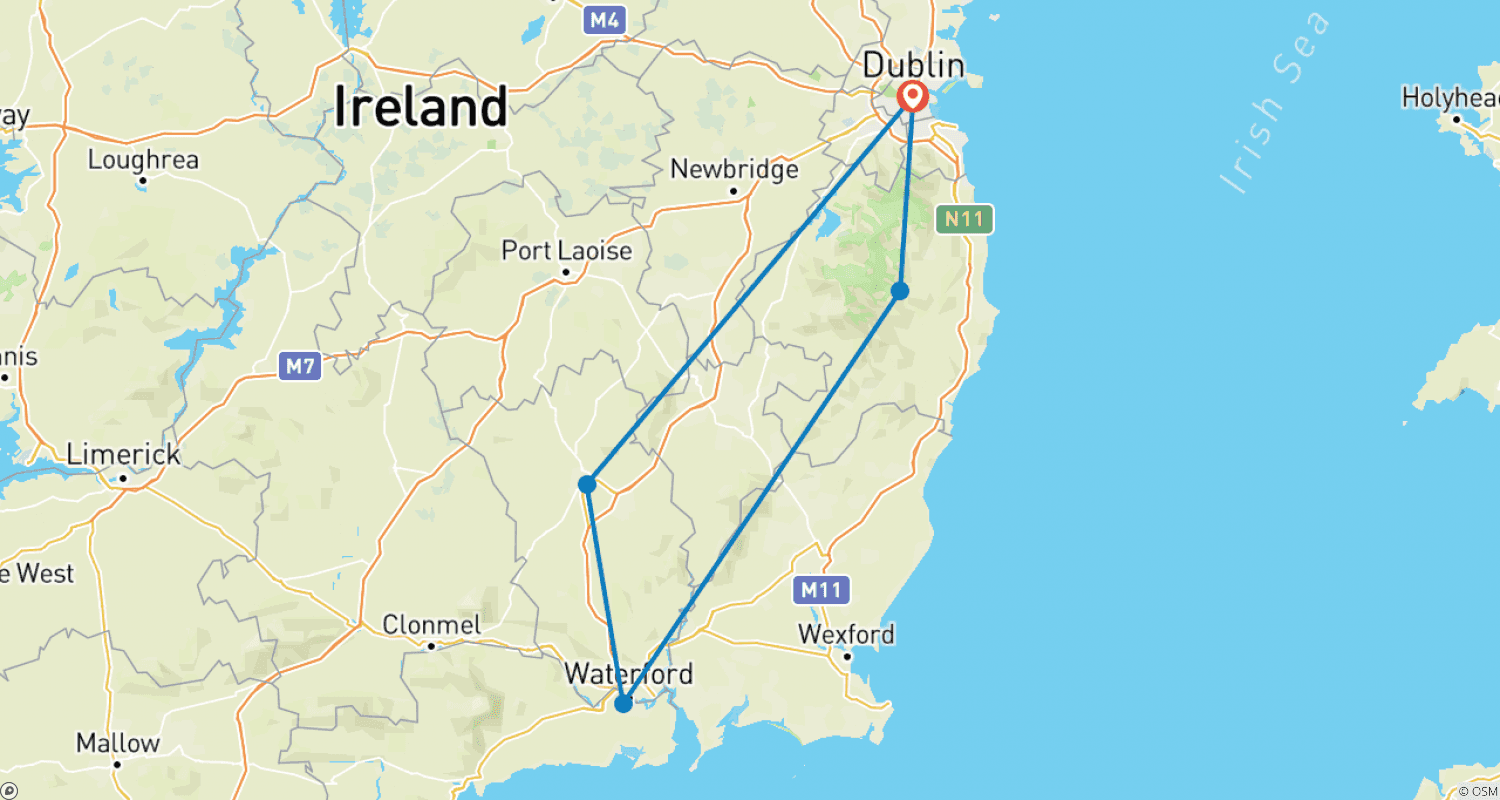 Mapa do percurso de Descubra o Sudeste! Kilkenny e Waterford!