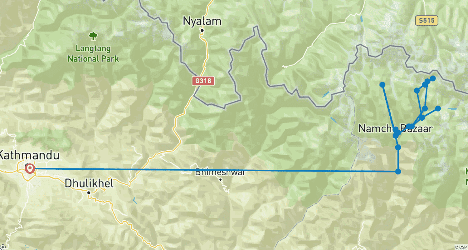 Mapa trasy: Trek do Bazy pod Everestem - 14 dni