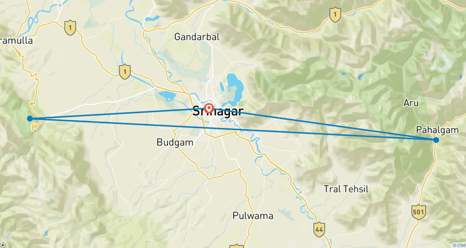 Mapa do percurso de Kashmir "Heaven on Earth"