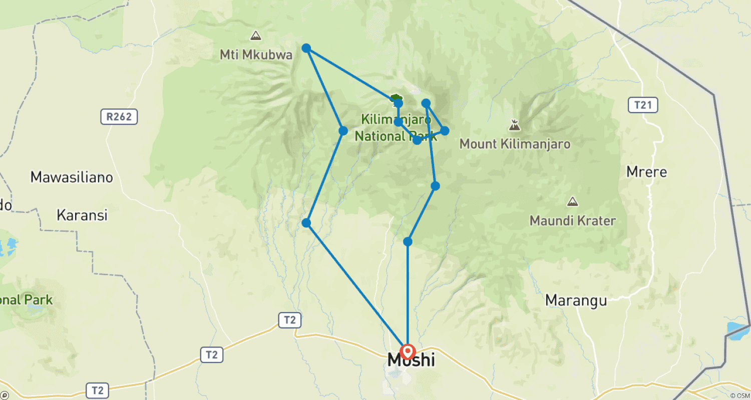 Mapa trasy: Kilimanjaro Climb Machame Route 6 days