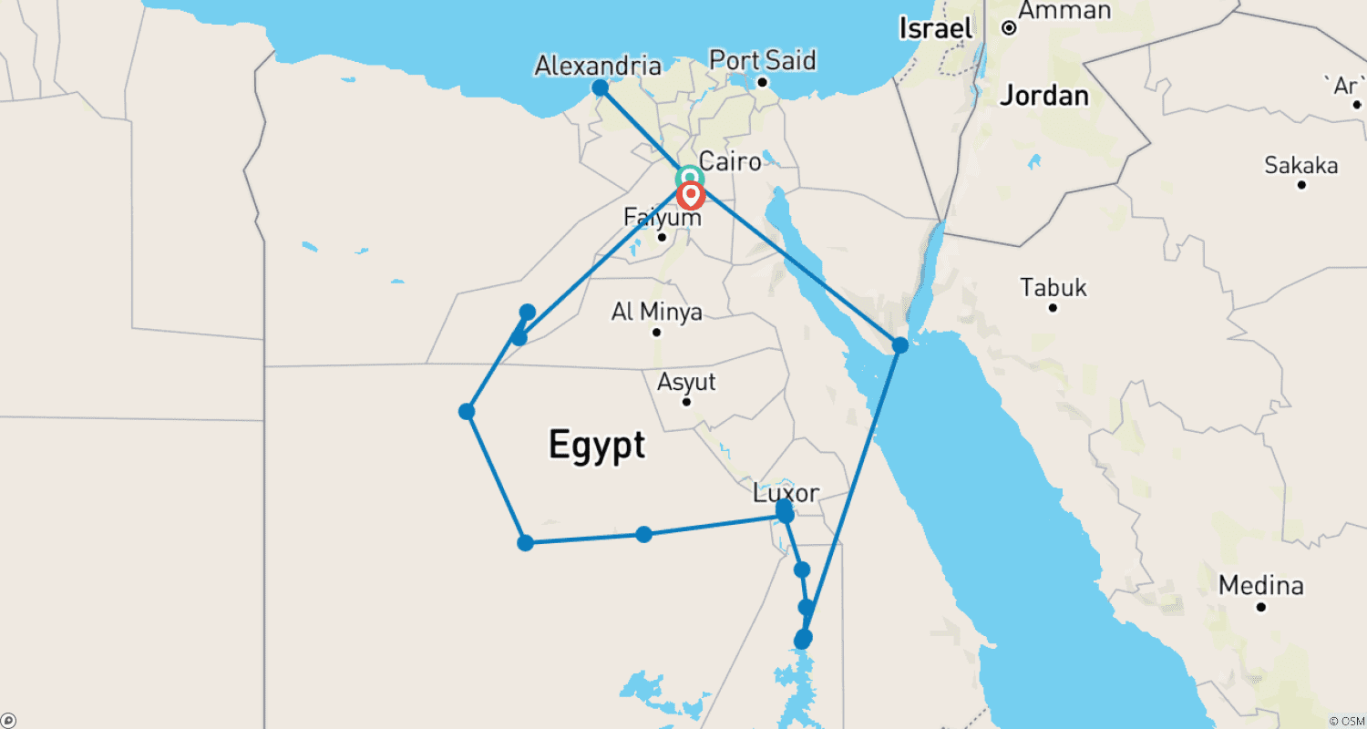 خريطة مسار 19 Days Cairo, Desert Safari to Luxor, Nile Cruise, Sharm El Sheikh & Alexandria (GEM Museum Visit)