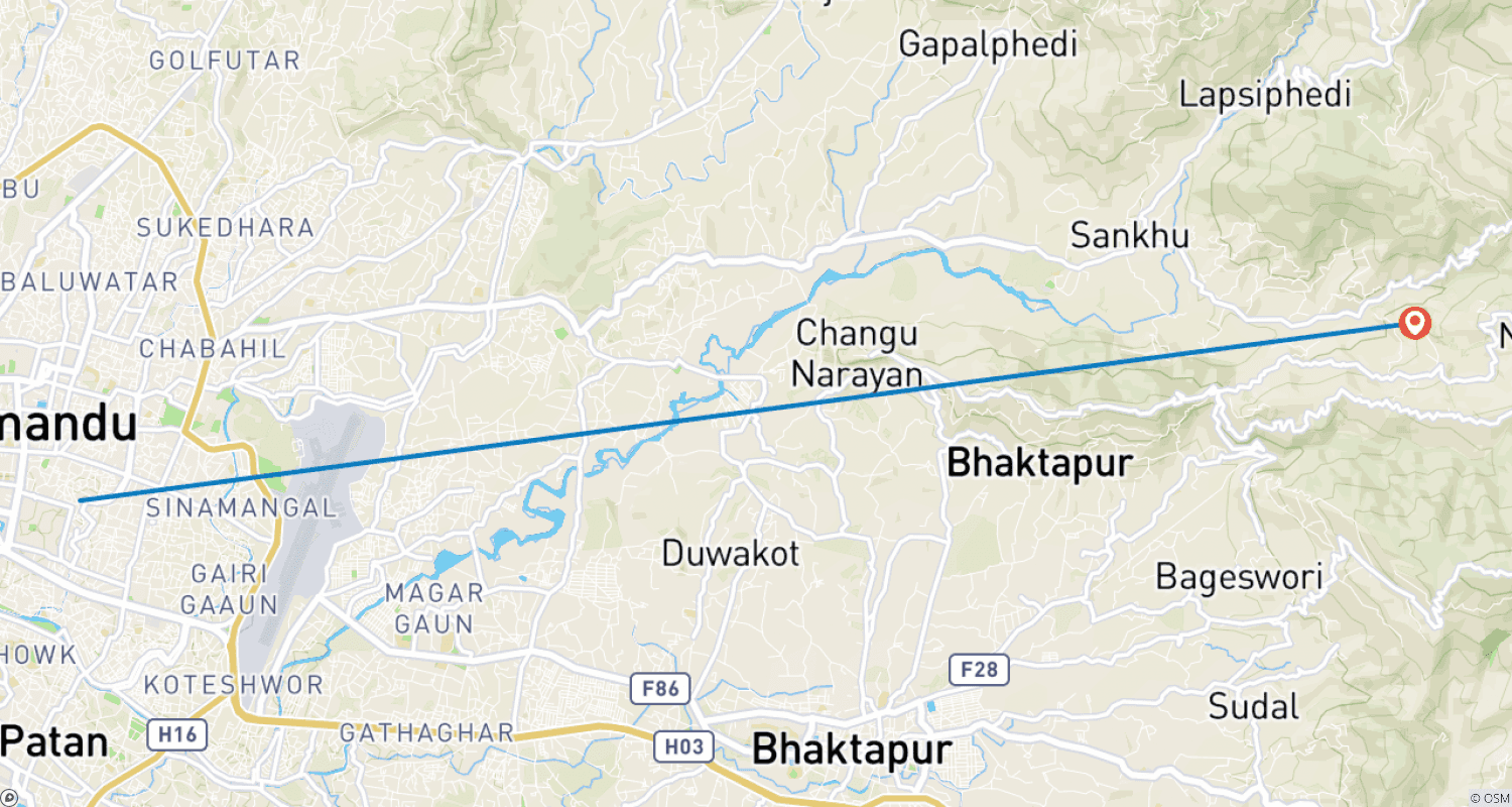 Mapa trasy: Wschód słońca w Nagarkot i jednodniowa wędrówka z Katmandu