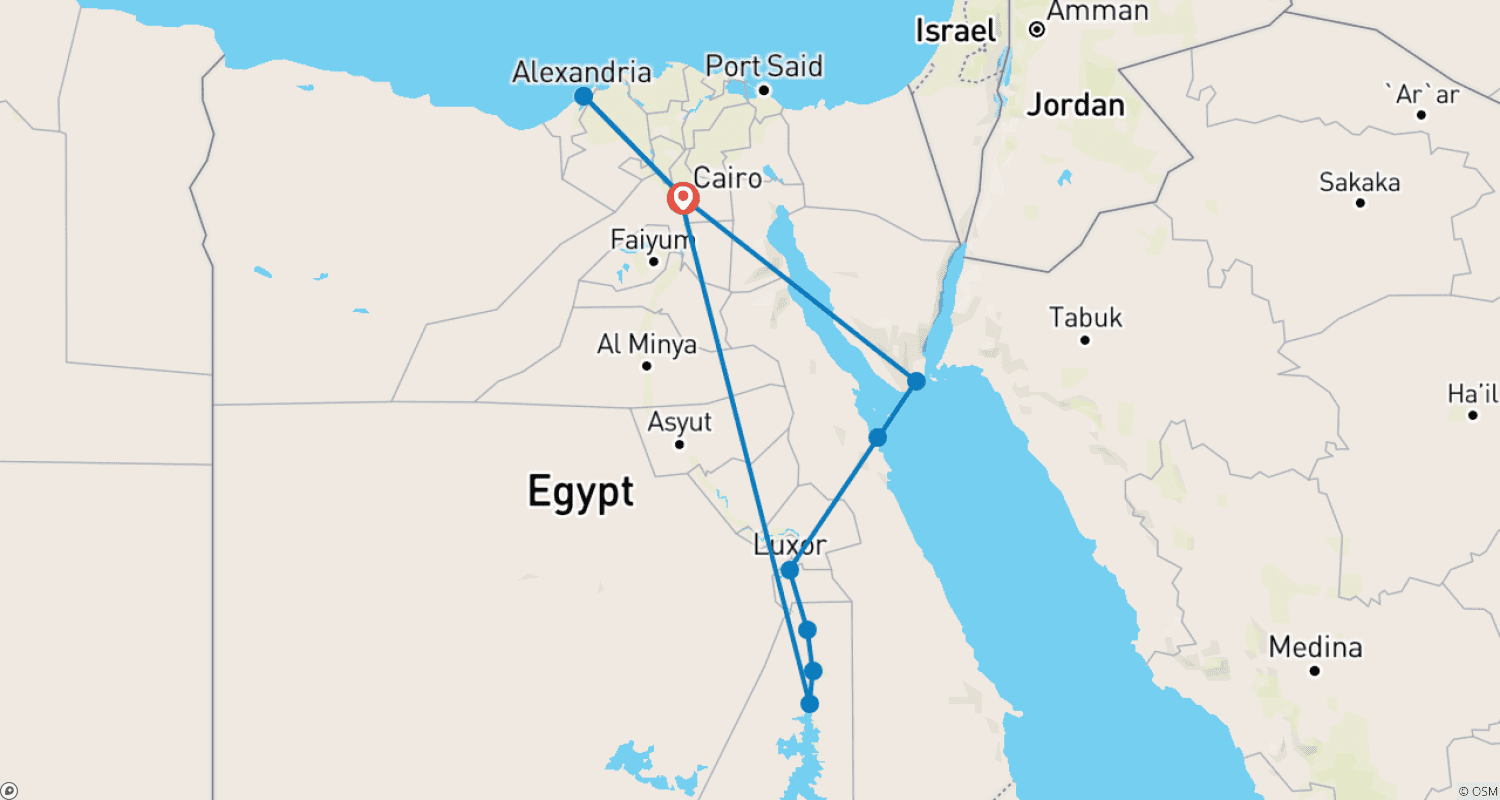 21 Days All Egypt Sightseeing Travel package (GEM Museum Visit)のルートマップ