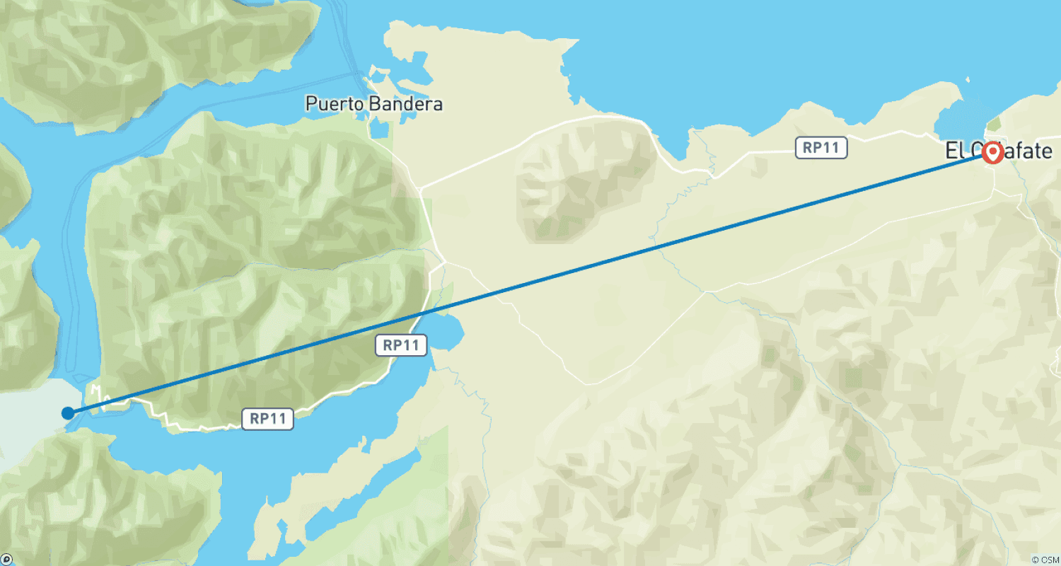 Mapa do percurso de El Calafate Starter Package – 3 Days