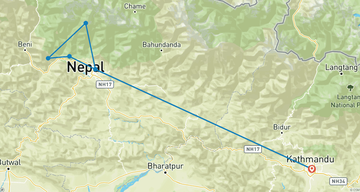 Mapa trasy: Trekking Mardi Himal