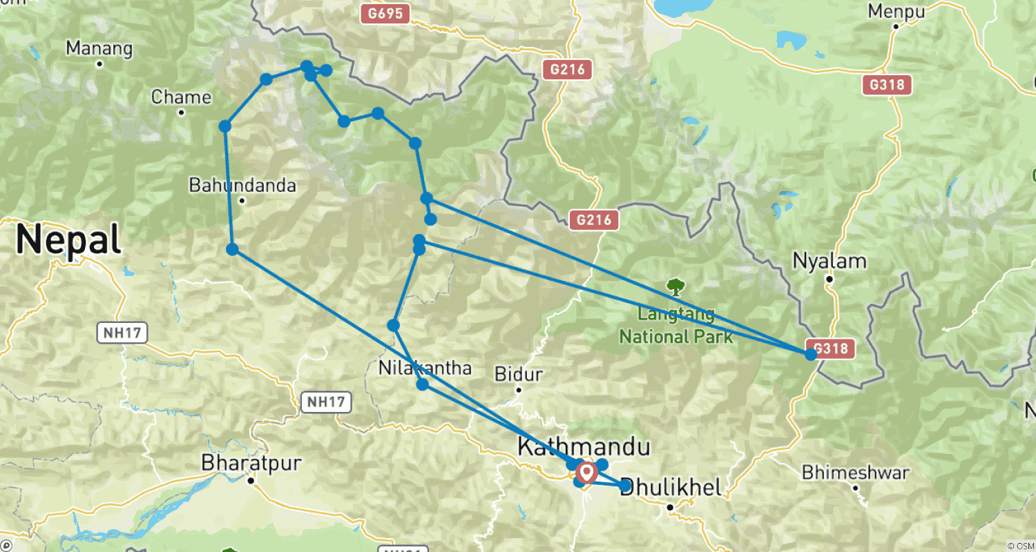 Mapa trasy: Trekking wokół Manaslu - 14 dni
