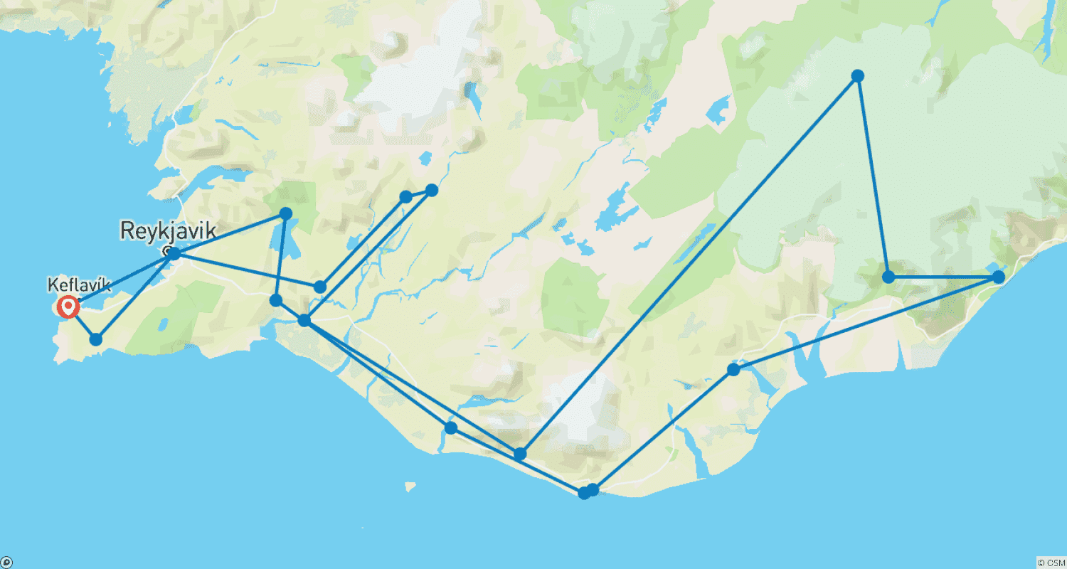 Mapa do percurso de Excursão Guiada de 5 Dias | Vistas Glaciais da Islândia do Sul
