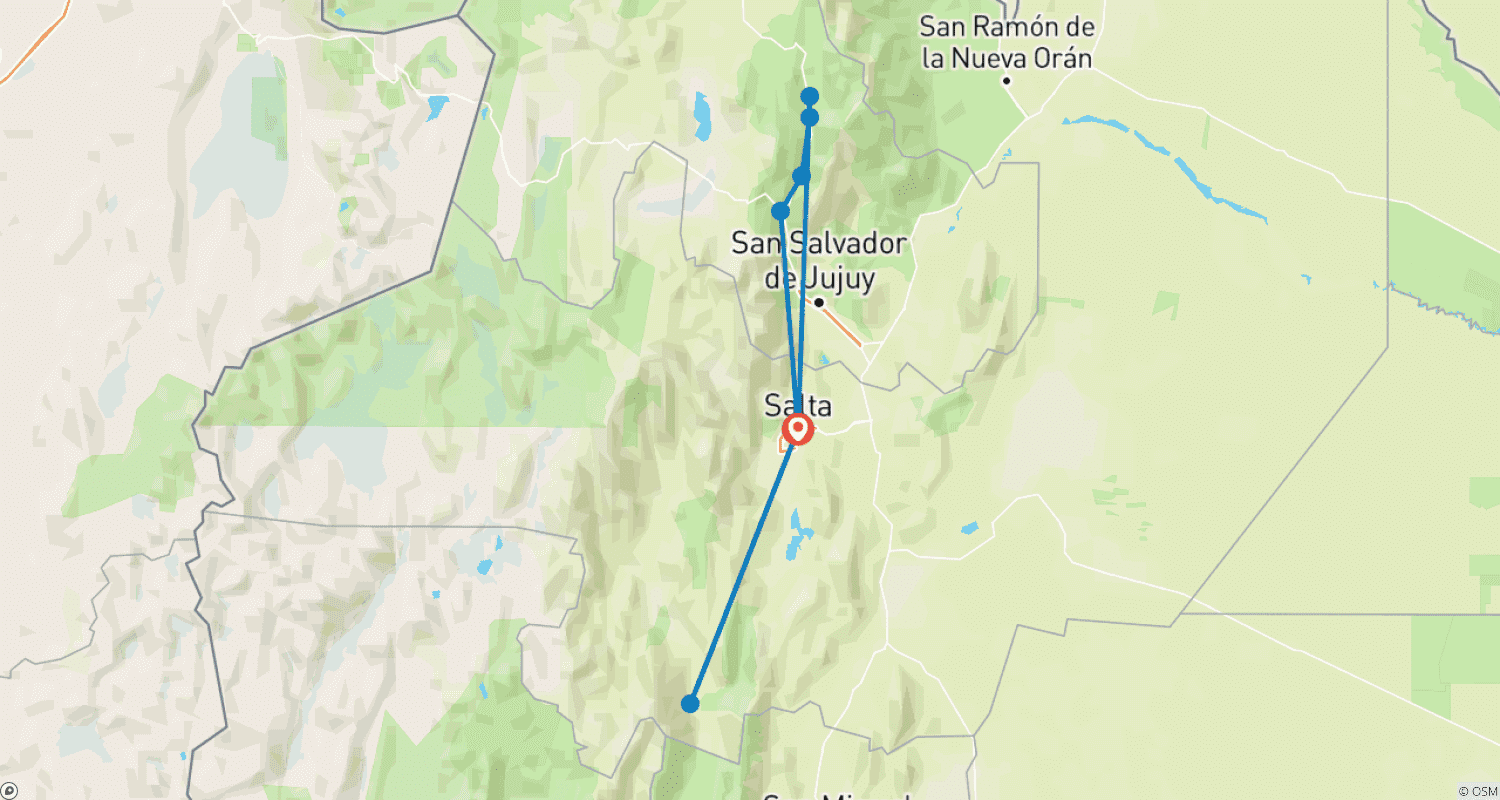 Mapa trasy: Salta, Cafayate i Humahuaca – 4 Dni