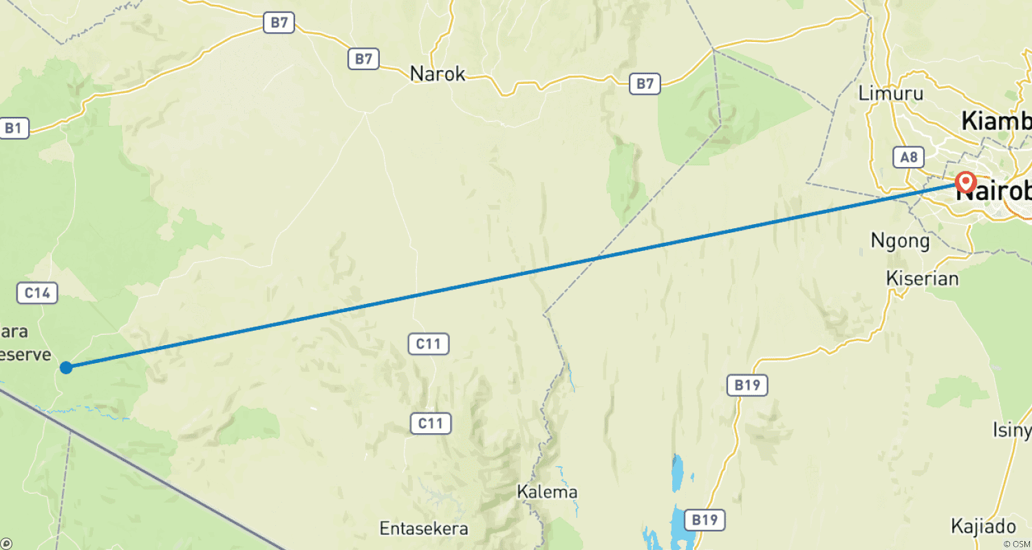 Mapa do percurso de Safari Econômico de 3 Dias em Masai Mara