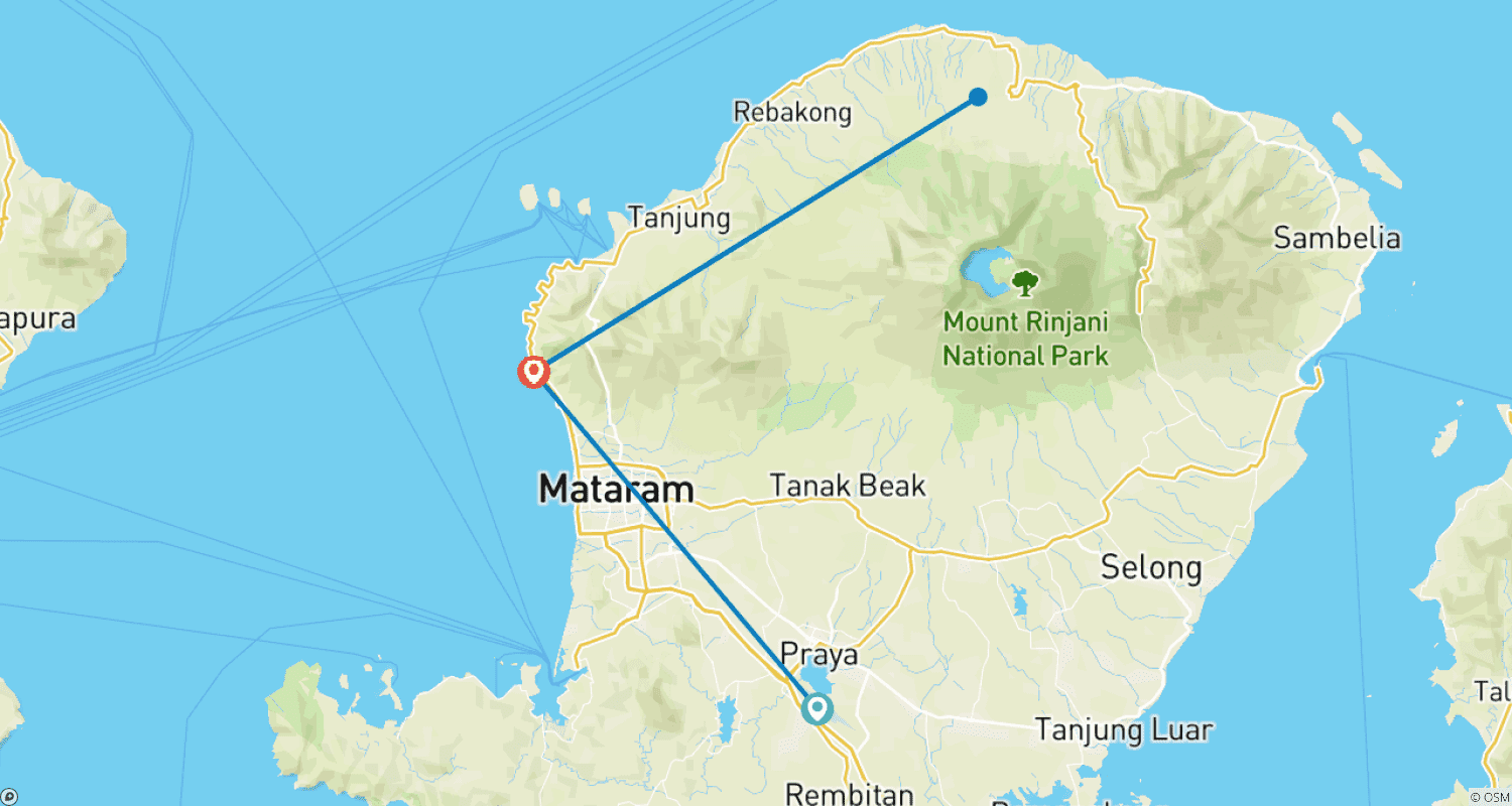 Mapa do percurso de 4 Dias em Lombok
