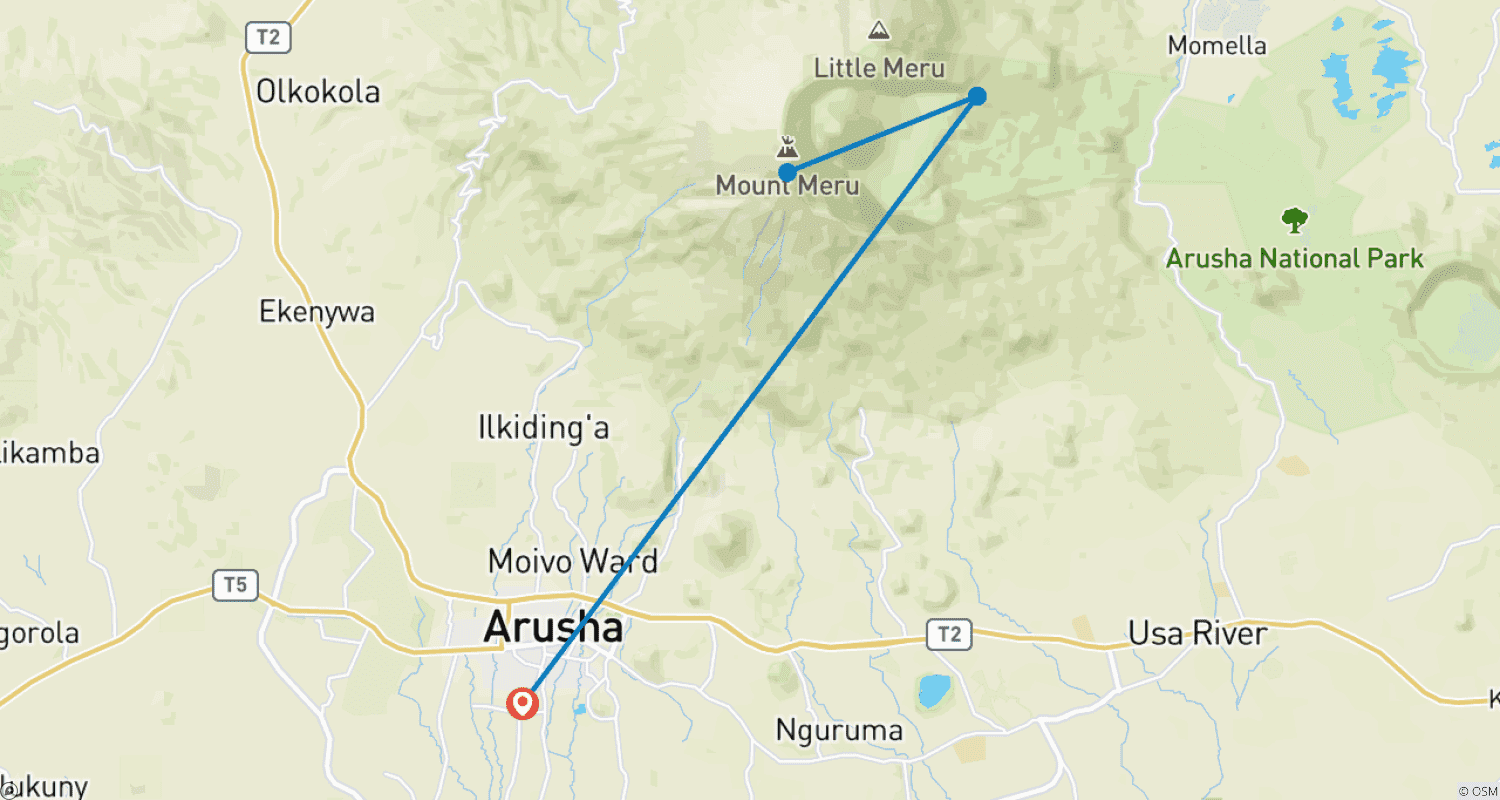 Mapa do percurso de Caminhada de 4 dias no Monte Meru