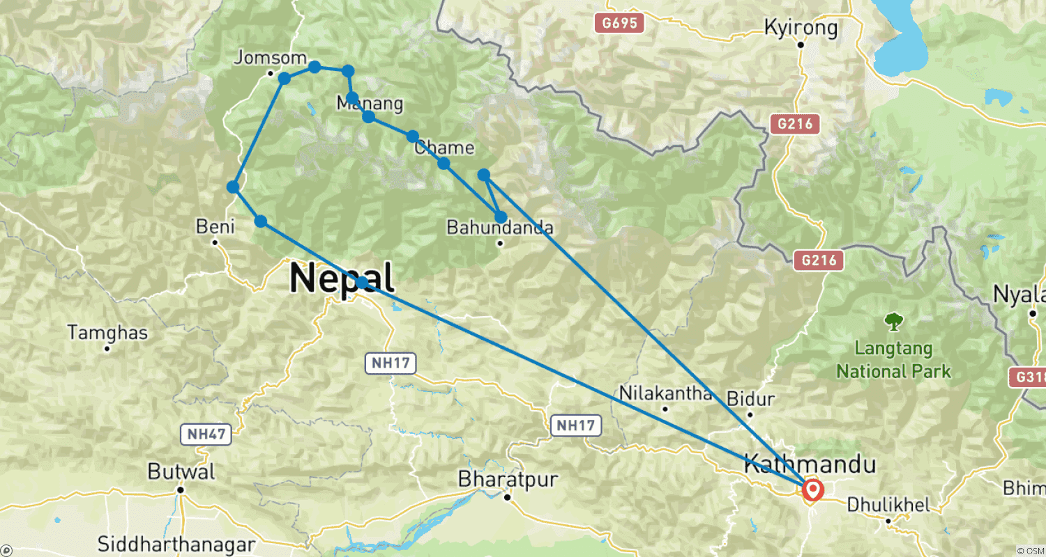 Mapa trasy: Trekking po Obwodzie Annapurny