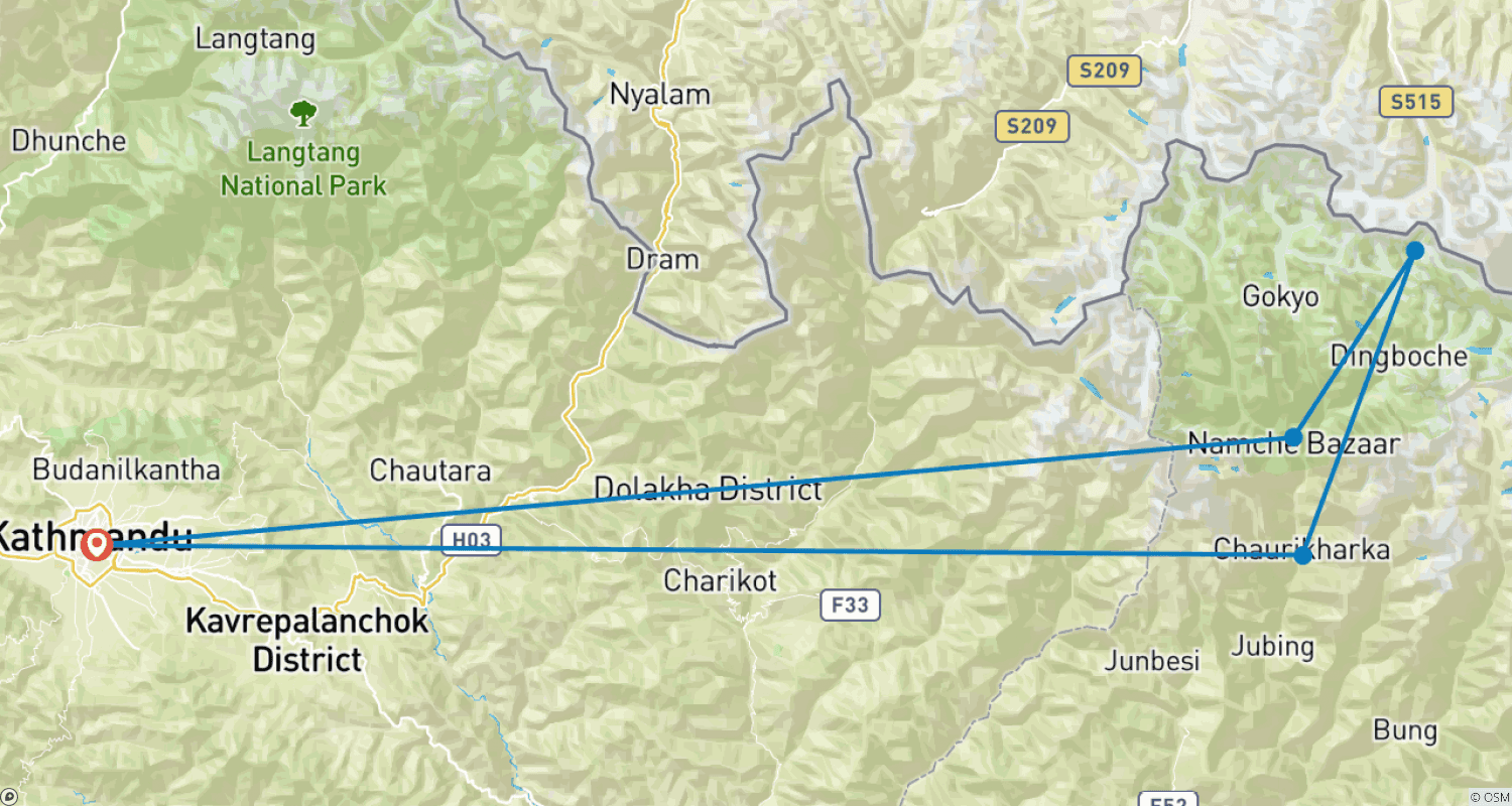 Mapa trasy: Wycieczka helikopterem do bazy pod Mount Everestem