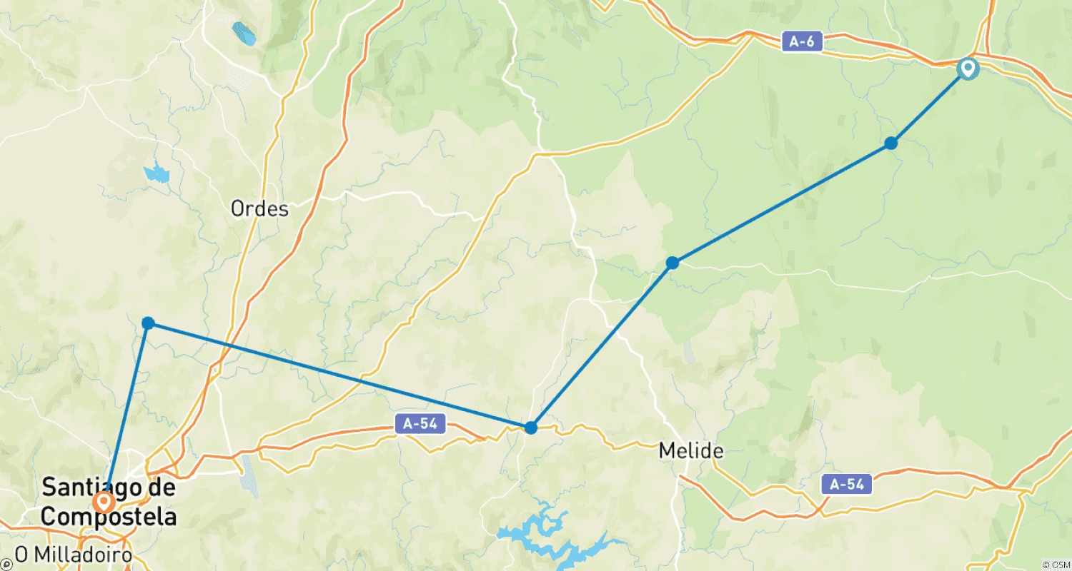 Mapa trasy: "Camino de Santiago" (Droga Świętego Jakuba): Szlak Północny - ostatnie 100 km