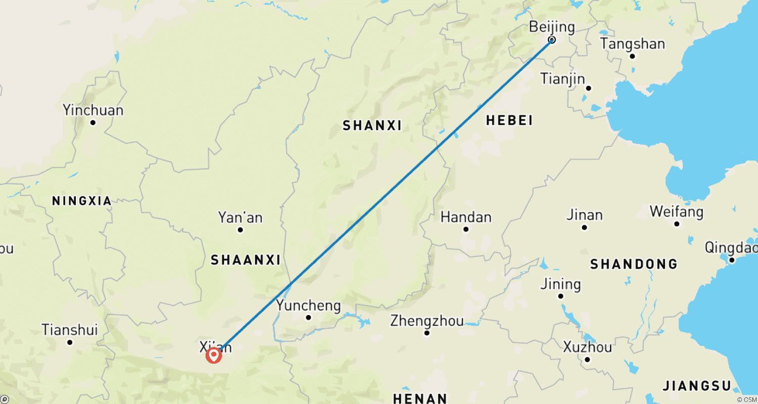 Mapa trasy: 6-dniowa wycieczka do Chin w małej grupie: Pekin i Xi'an, hotele 5-gwiazdkowe oraz all inclusive