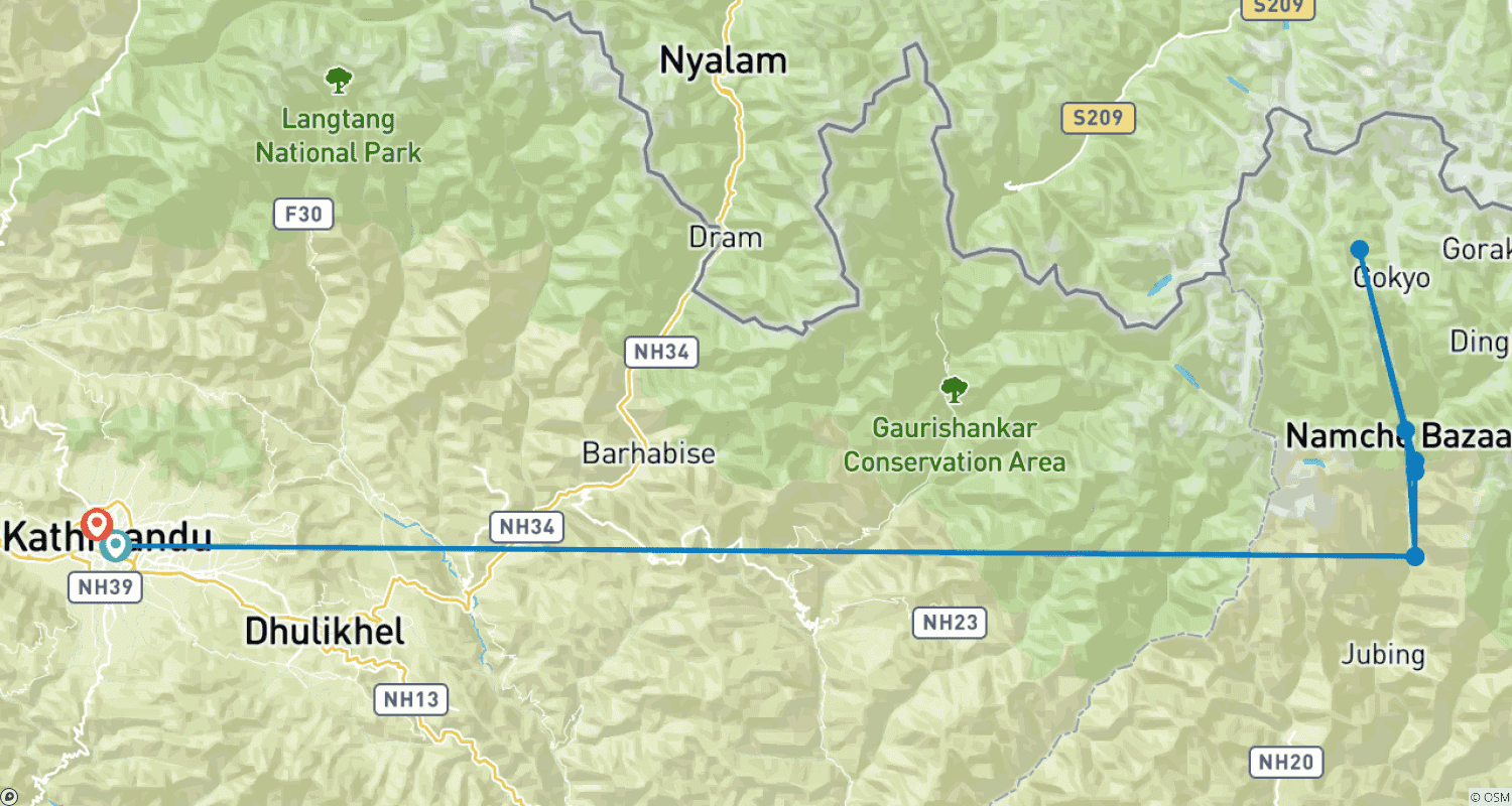 Mapa do percurso de Caminhada de 5 Dias com Vista para o Everest