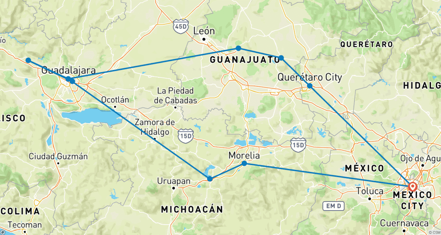 Mapa trasy: Wielkie Miasta Wicekrólewskie