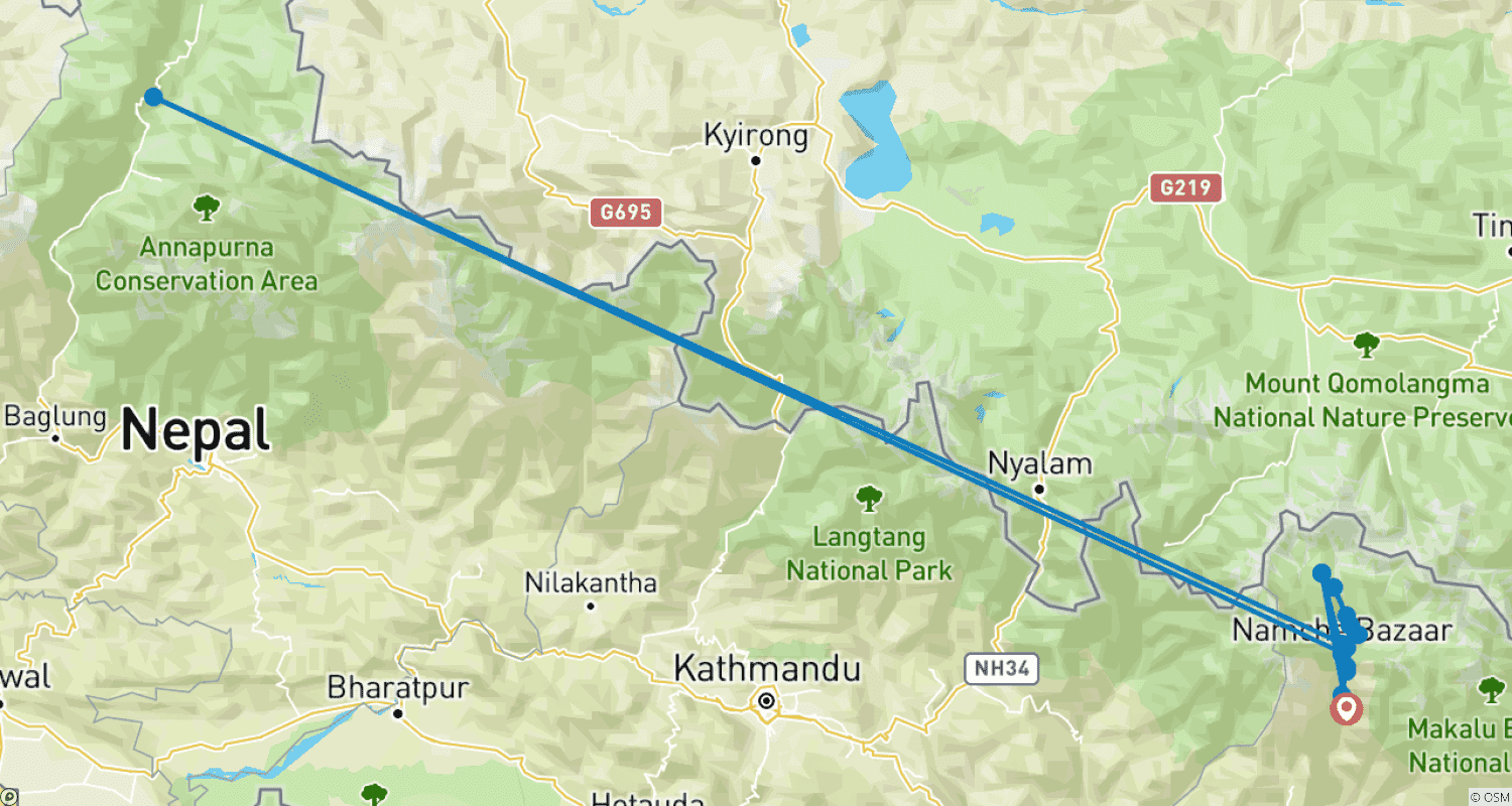 Mapa trasy: 10-dniowy Trek w Dolinie Gokyo