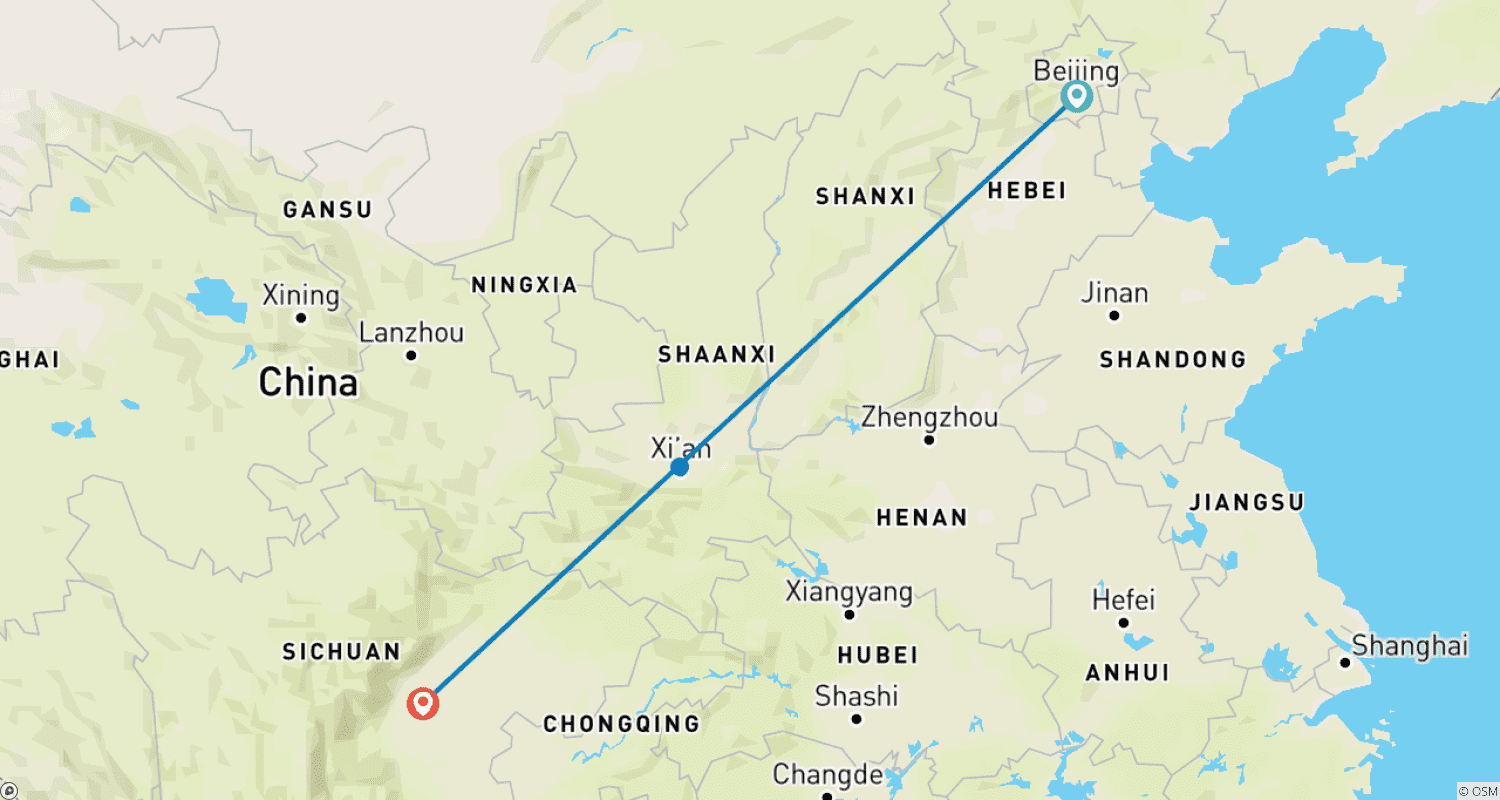 Mapa trasy: 9 Dni Chiny Wycieczka w Małej Grupie: Pekin, Xi'an & Chengdu, Luksusowe Hotele