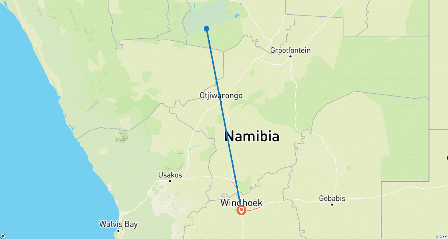 Mapa do percurso de Acampamento de 3 Dias no Parque Nacional Etosha