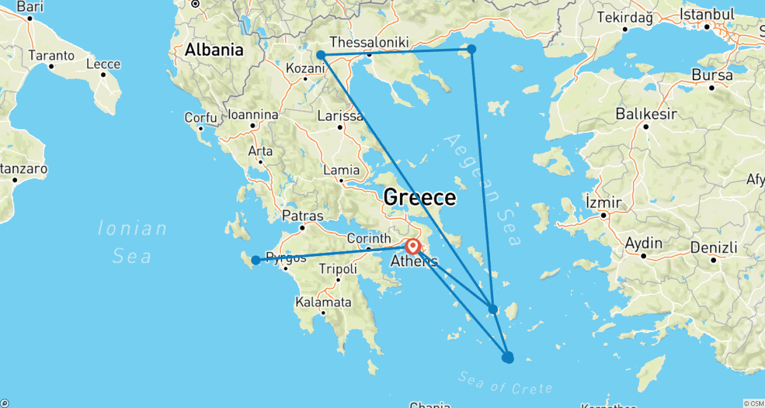 Mapa trasy: Niesamowita Grecja - Santoryn, Zakynthos i Paros - 8 Dni - Premium
