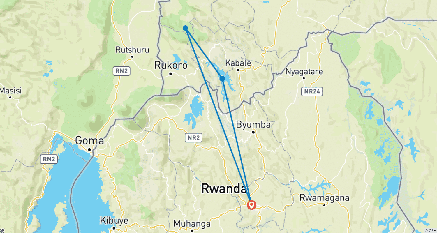 Mapa do percurso de Experimente o trekking de gorilas em Uganda a partir de Kigali (Exclusivamente Privado)