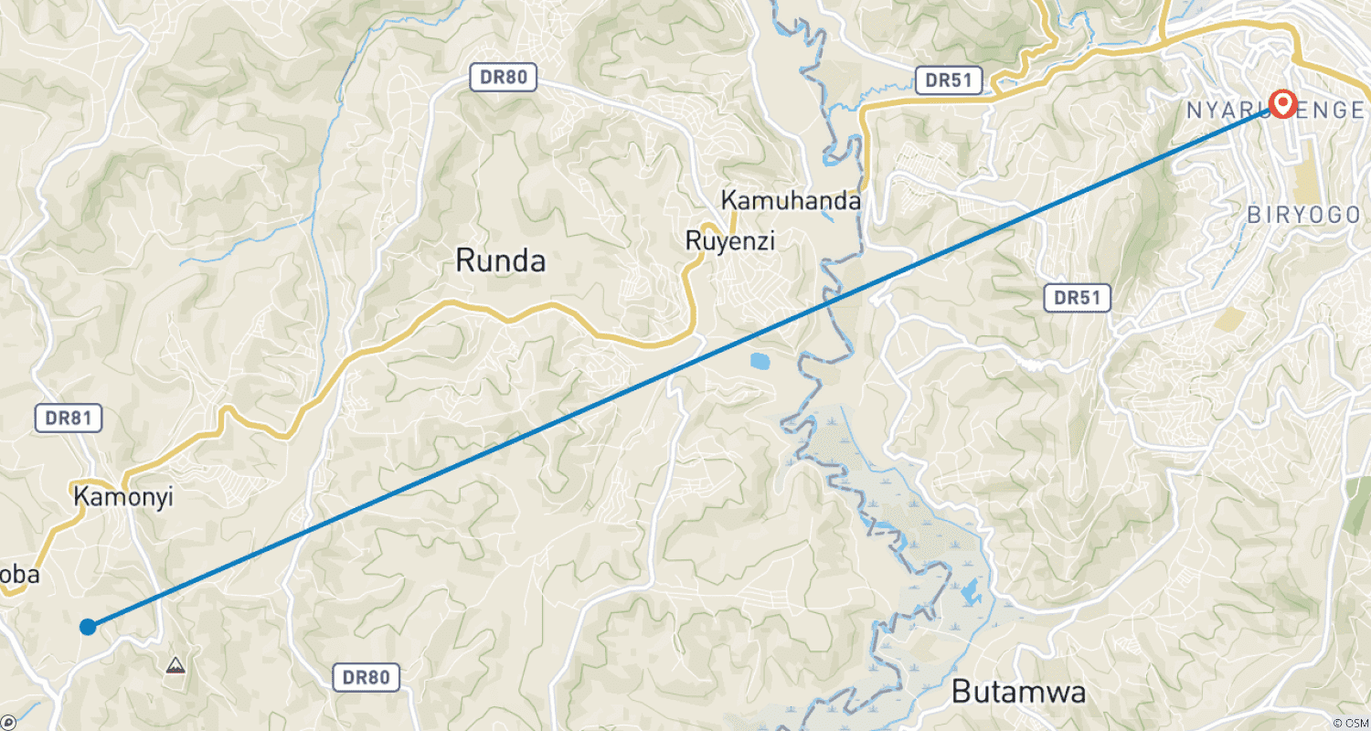 Mapa trasy: Poznaj Rwandę: trekking z gorylami i złotymi małpami (wyłącznie prywatnie)