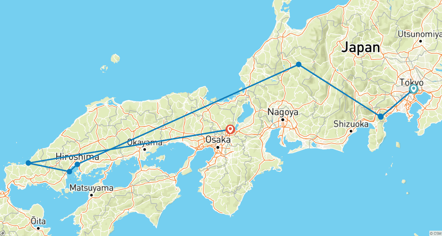 Japan: Land of the Rising Sunのルートマップ