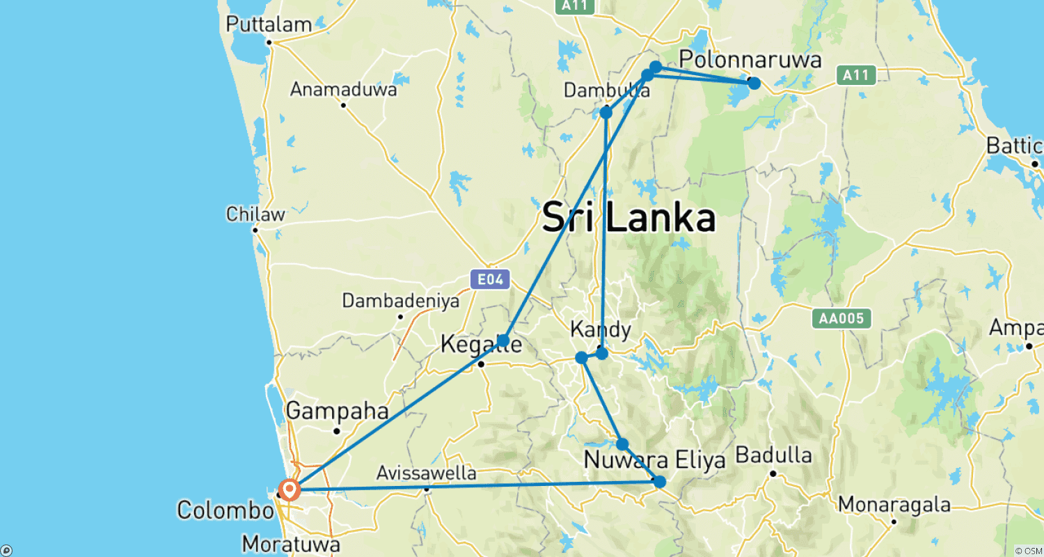 Mapa do percurso de Herança da Serena Sri Lanka