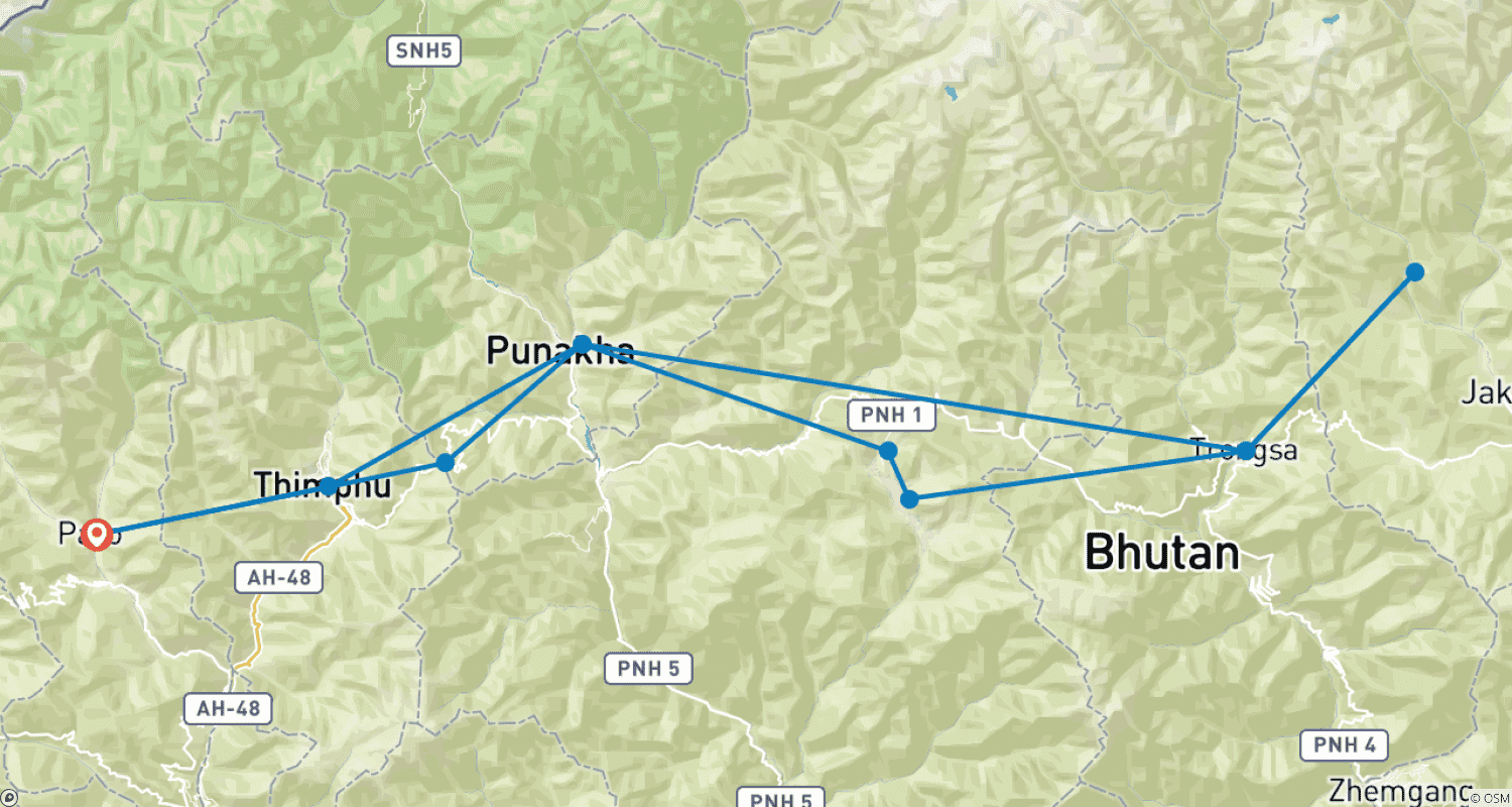 Mapa trasy: Bhutan Tour Package