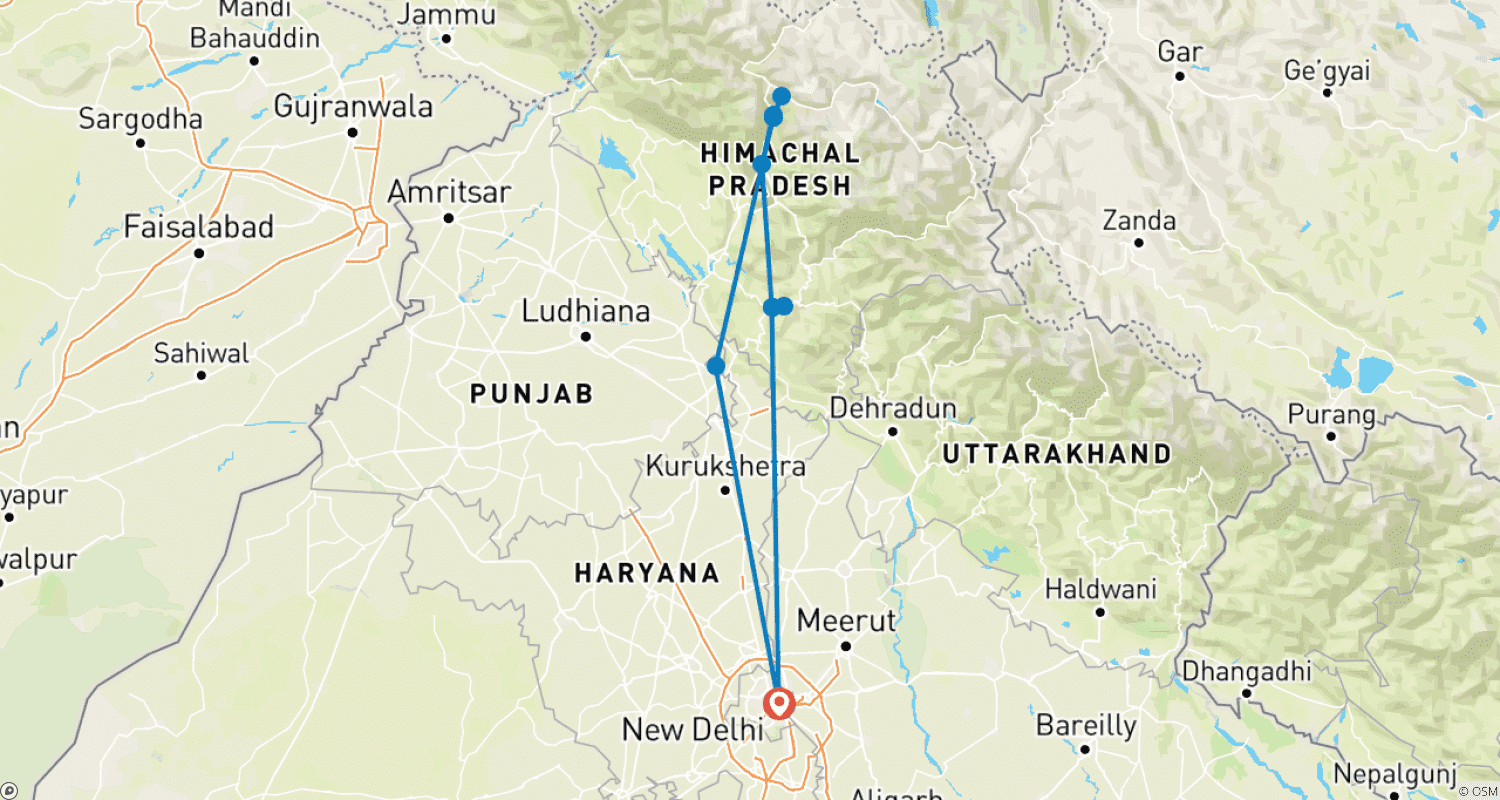 Mapa trasy: Wycieczka Shimla Manali Chandigarh