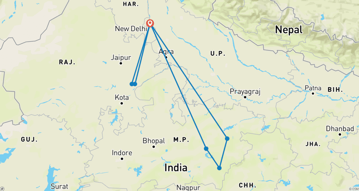 Bandhavgarh Kanha Ranthambore タイガーサファリのルートマップ