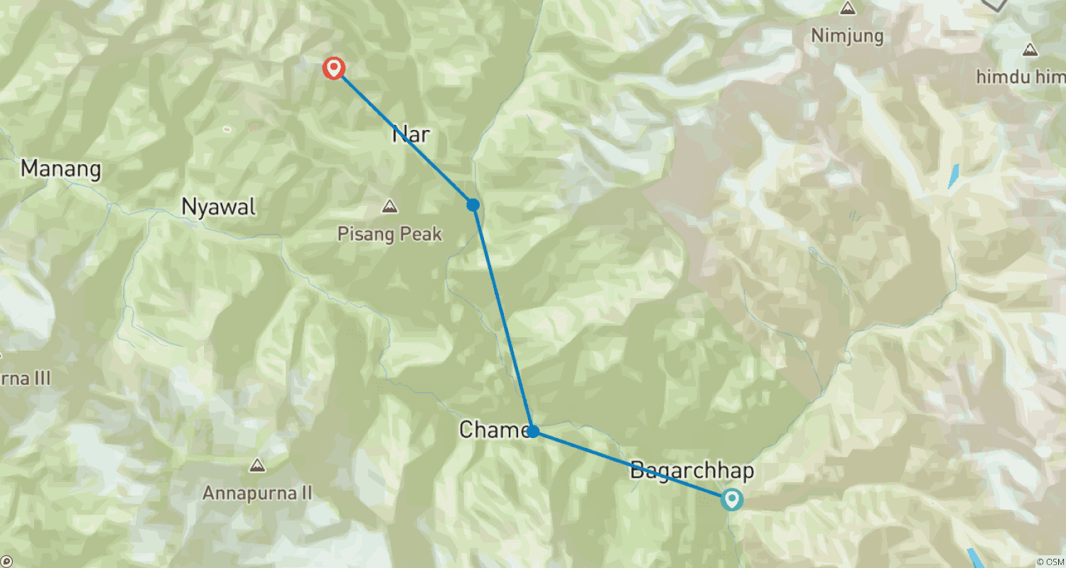 Mapa do percurso de Circuito Annapurna com Trekking Narfu