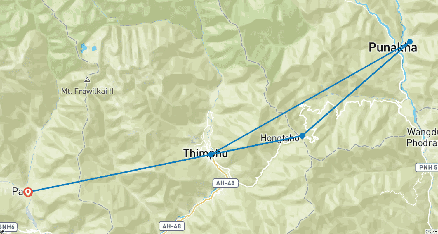 Mapa trasy: Krótka wycieczka do Bhutanu