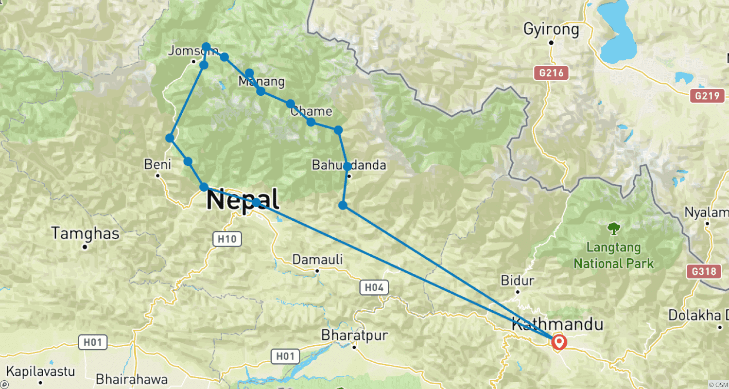 Mapa trasy: Annapurna Circuit Trek