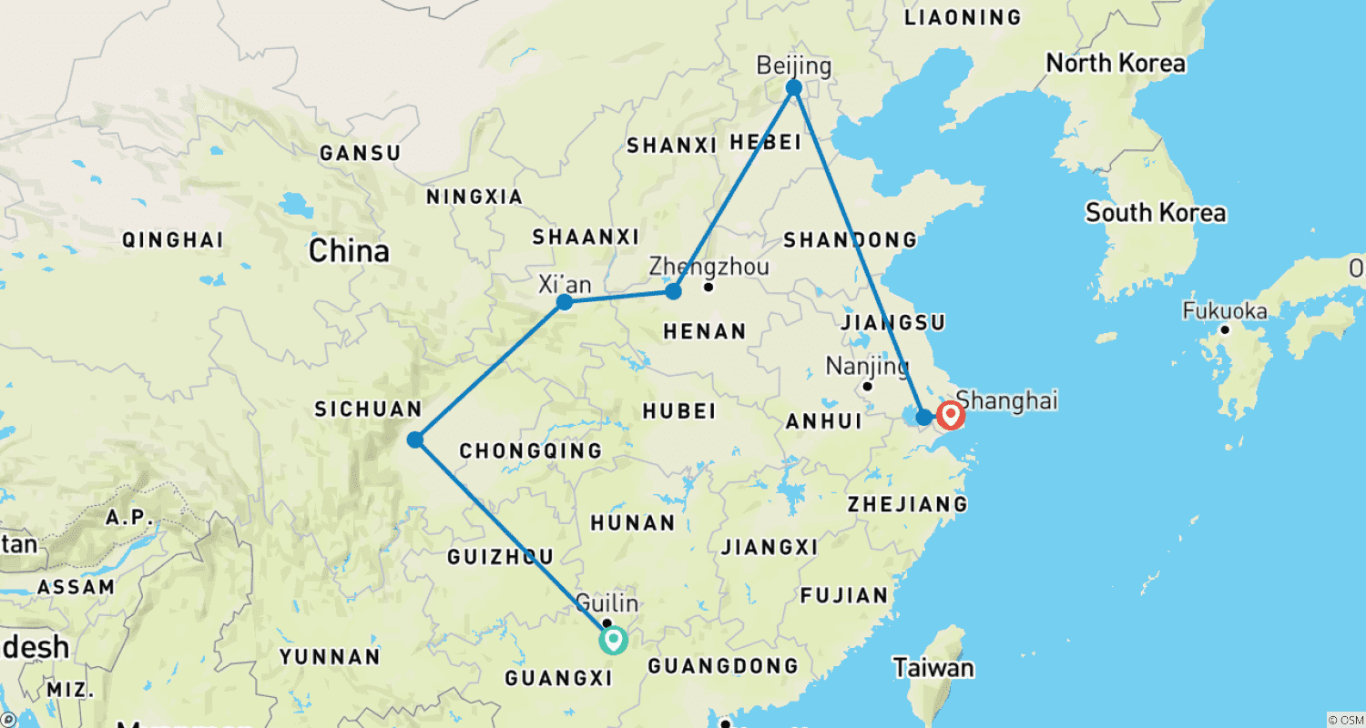 Mapa trasy: Odkrywanie Prowincjonalnych Chin