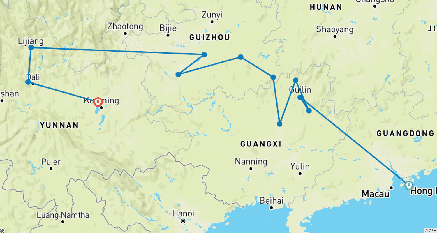 Mapa trasy: Przygoda z mniejszościami w Chinach