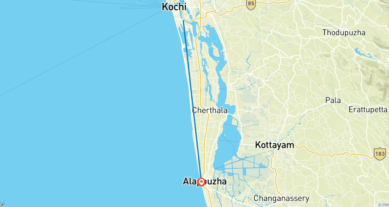 Mapa do percurso de Tour Rejuvenescedor de Ayurveda em Kerala