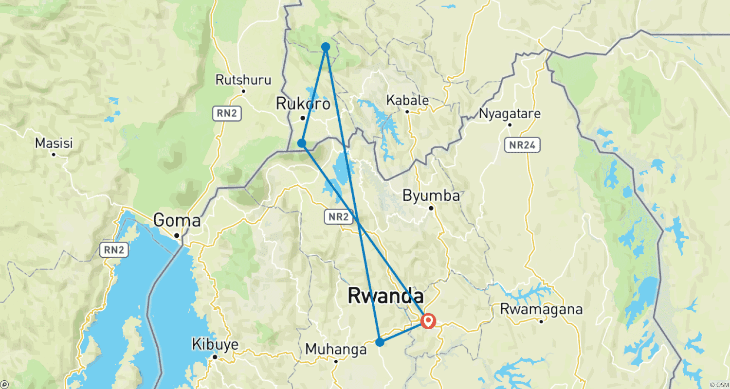 Mapa do percurso de Viva a Experiência de Caminhada com Gorilas em Uganda e Trilha até o Túmulo de Dian Fossey (Exclusivamente Privado)