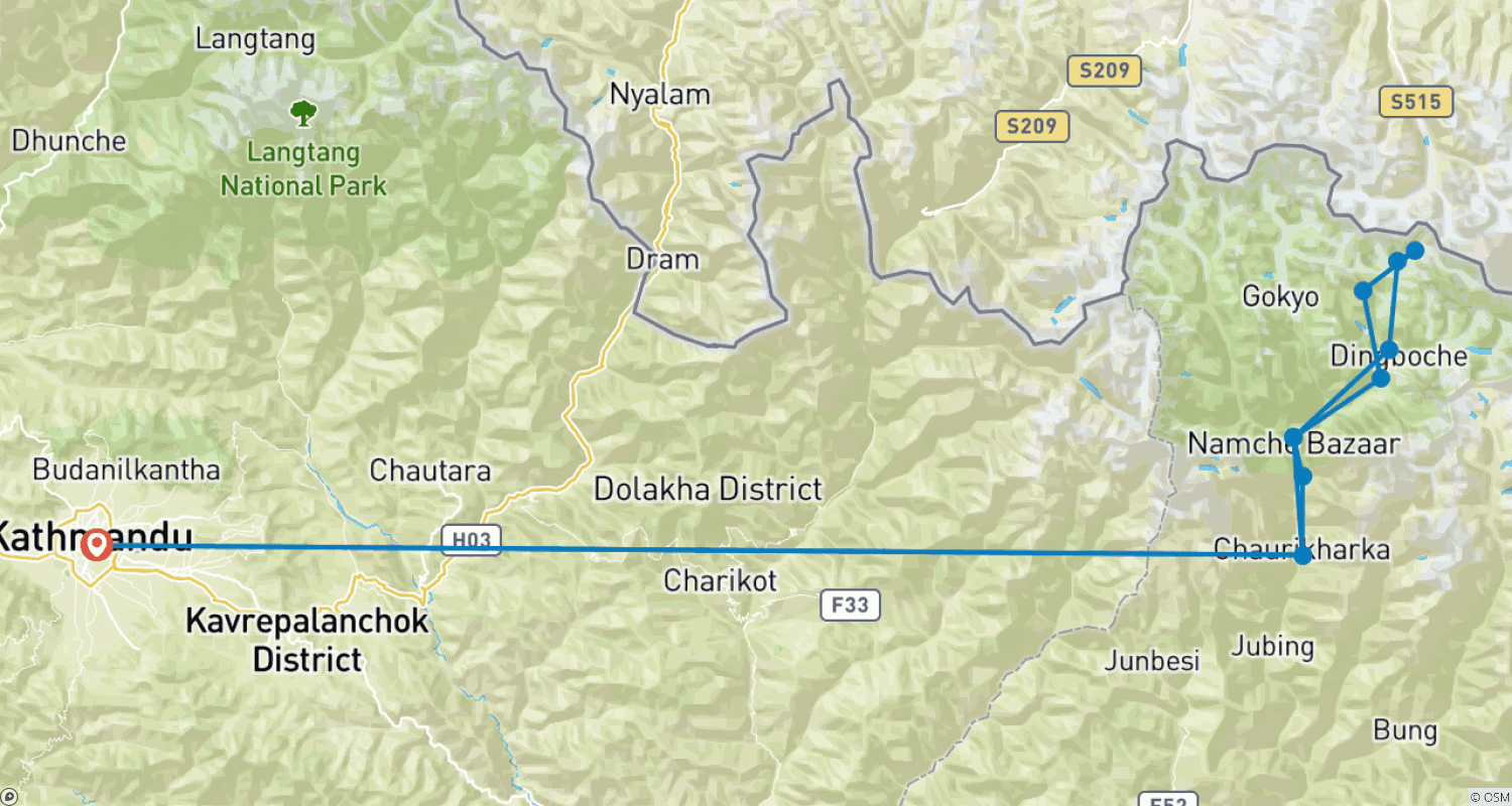 Mapa do percurso de Caminhada ao Acampamento Base do Everest