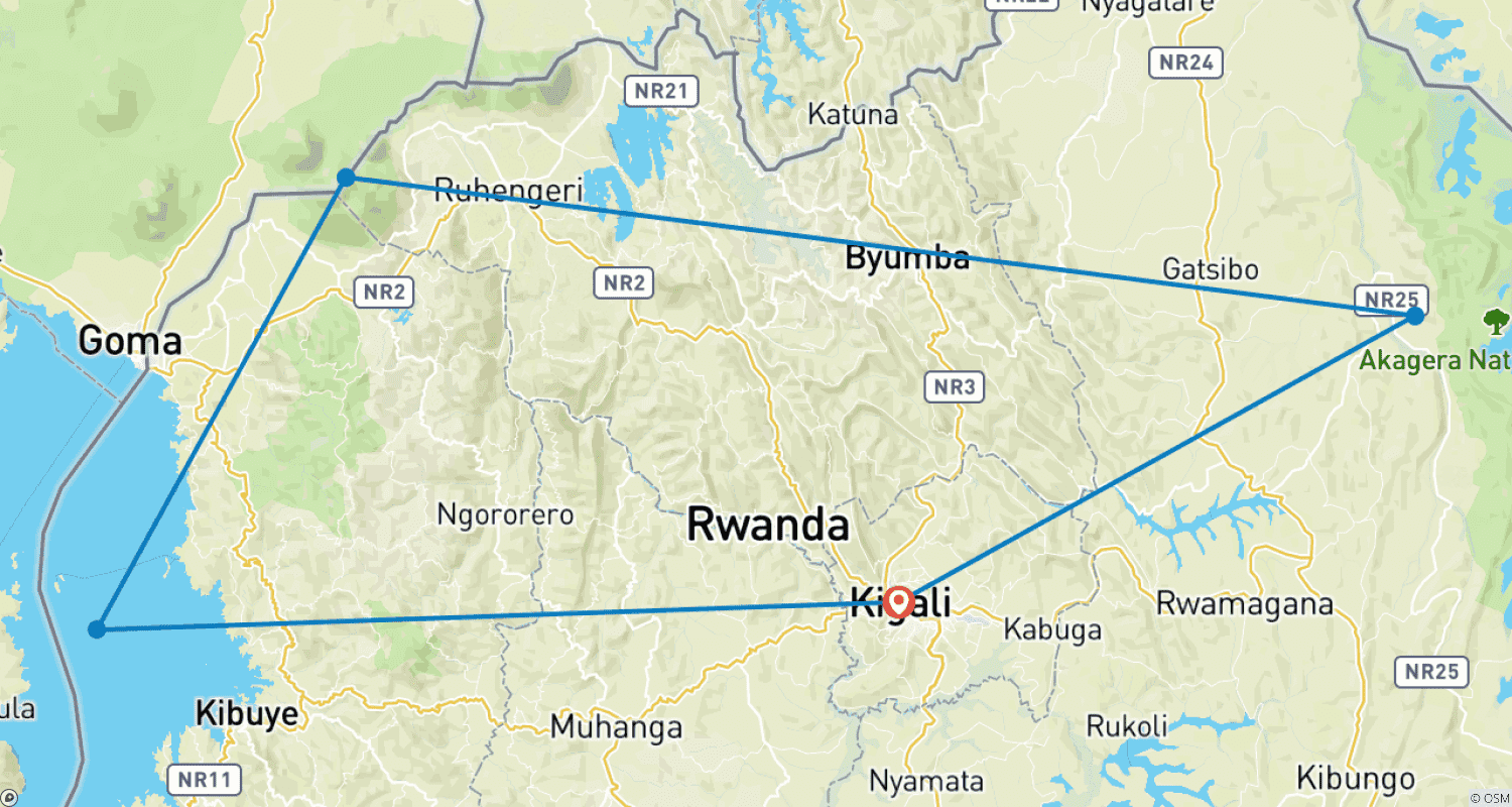 خريطة مسار Experience Rwanda Golden Monkeys, Big 5 & Big Cats (Exclusively Private)