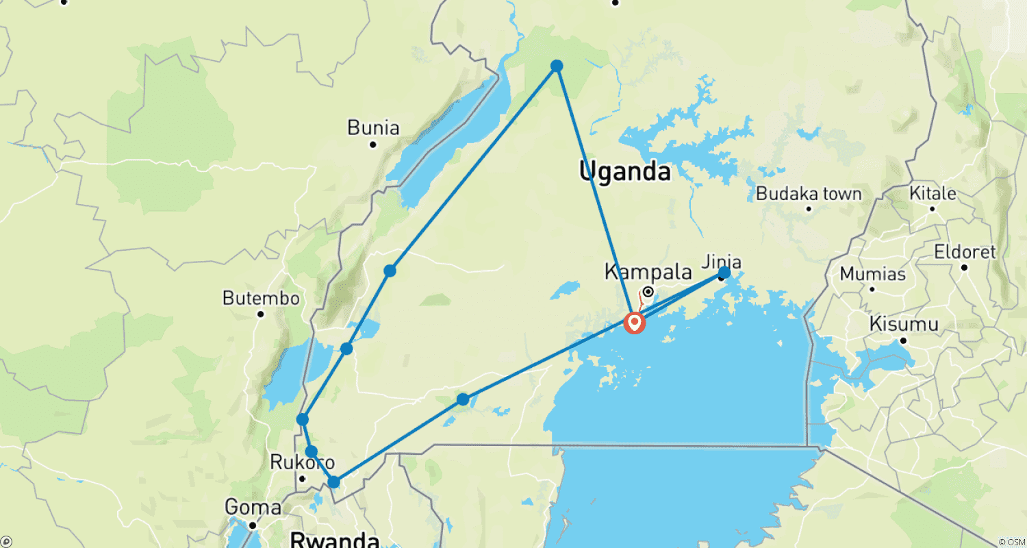 Mapa trasy: 15-dniowe safari: goryle, lwy i wodospady [Wycieczka prywatna]