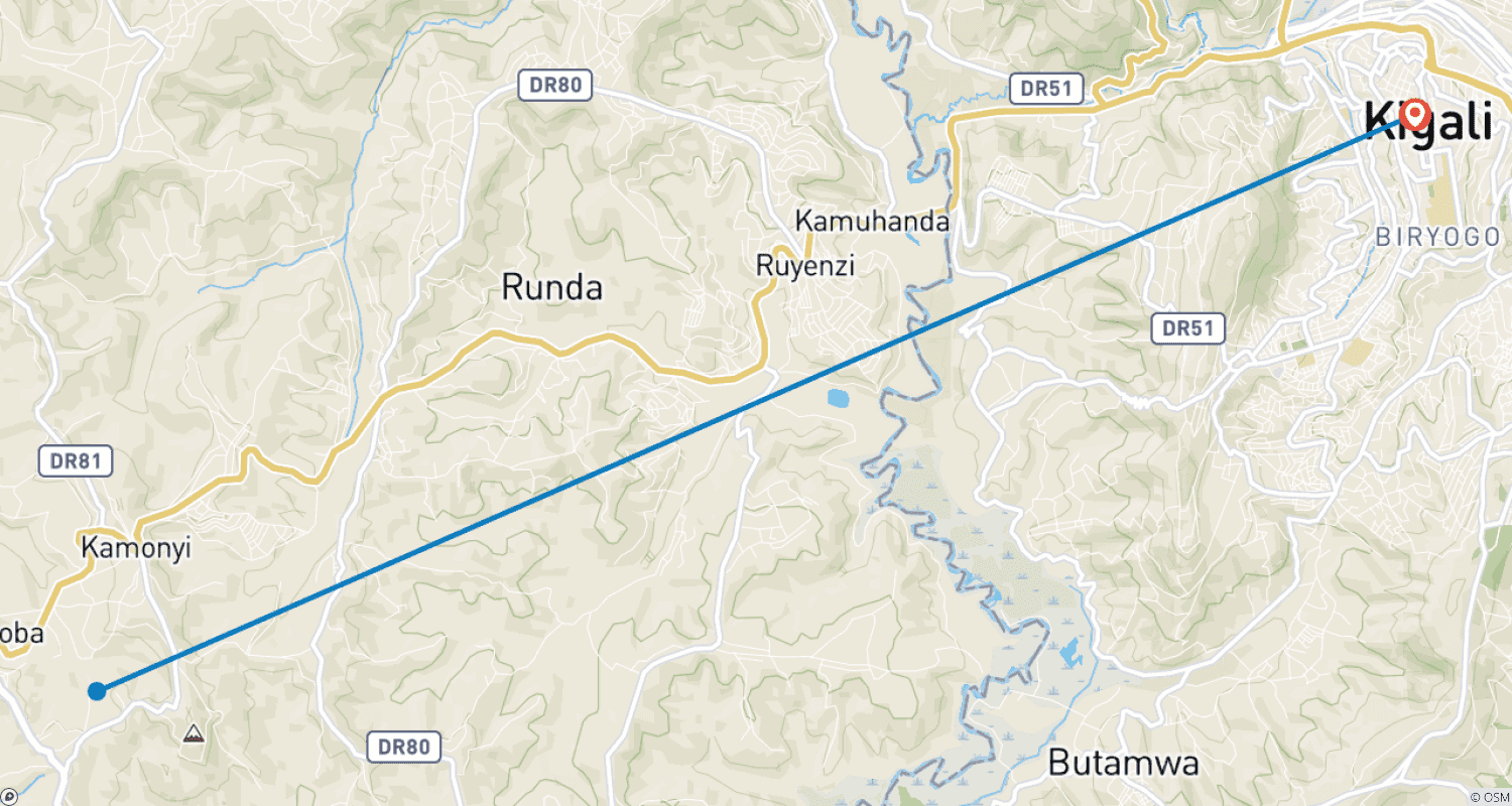 Mapa do percurso de Experiência Gorilas de Ruanda, Caminhada com Macacos Dourados (Exclusivamente Privado)