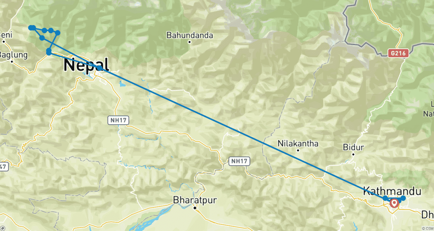 خريطة مسار رحلة شروق الشمس في أنapurna Poon Hill