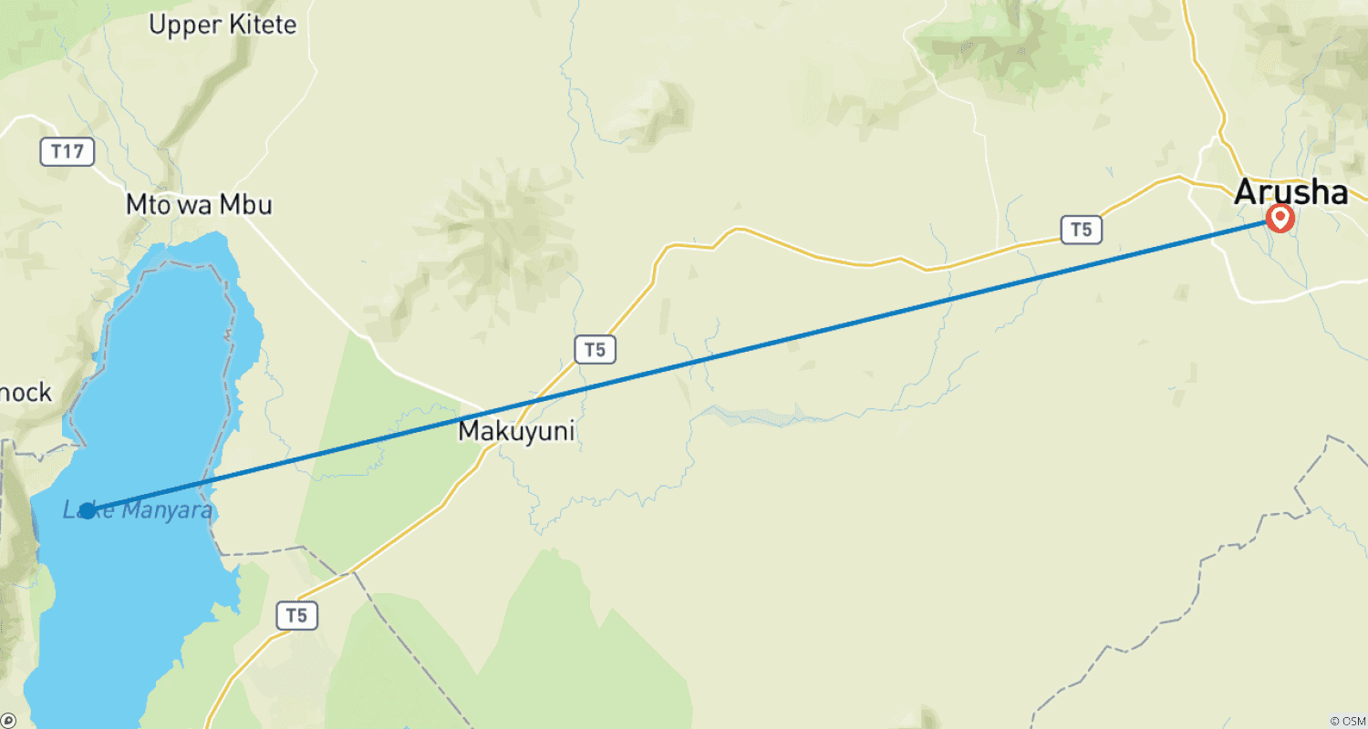 Mapa do percurso de Excursão de Dia Inteiro ao Parque Nacional do Lago Manyara saindo de Arusha