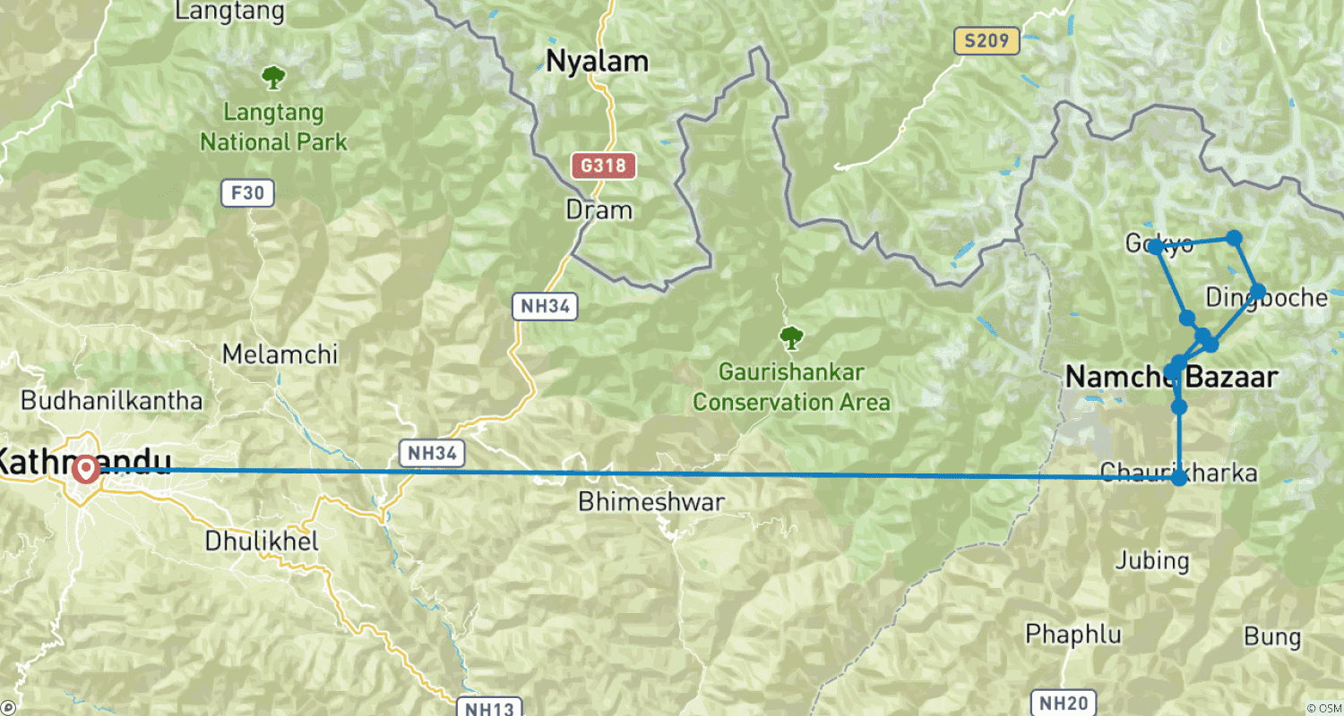 Mapa do percurso de Escalada ao Pico Lobuche West 22 Dias 21 Noites