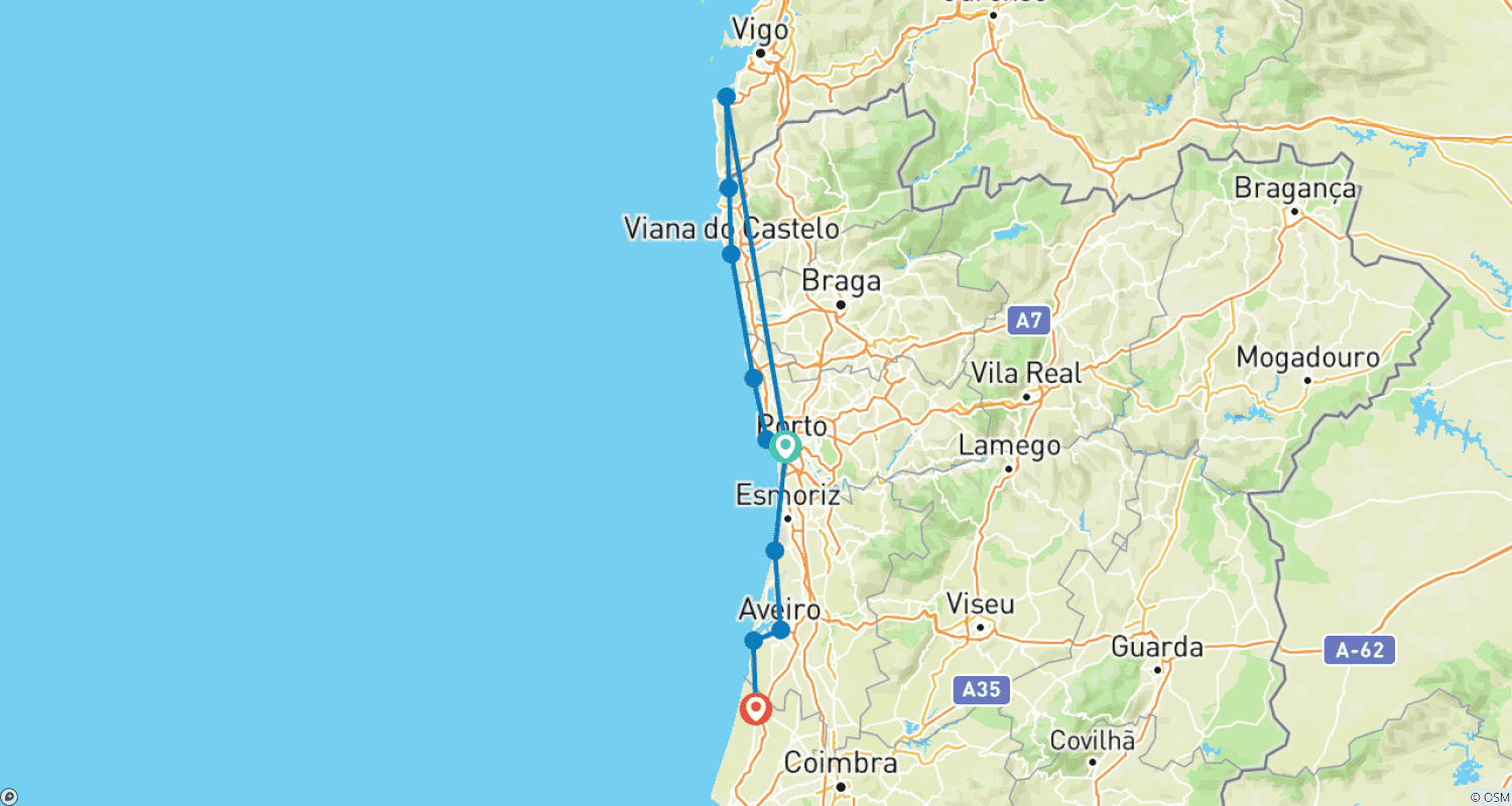 Mapa do percurso de Passeio de bicicleta autoguiado pela Costa Atlântica
