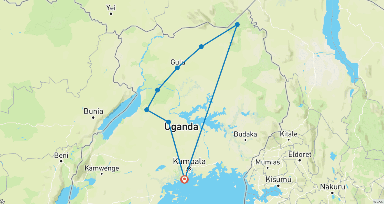 7-Day The Glorious North Murchison Falls & Kidepo Valleyのルートマップ